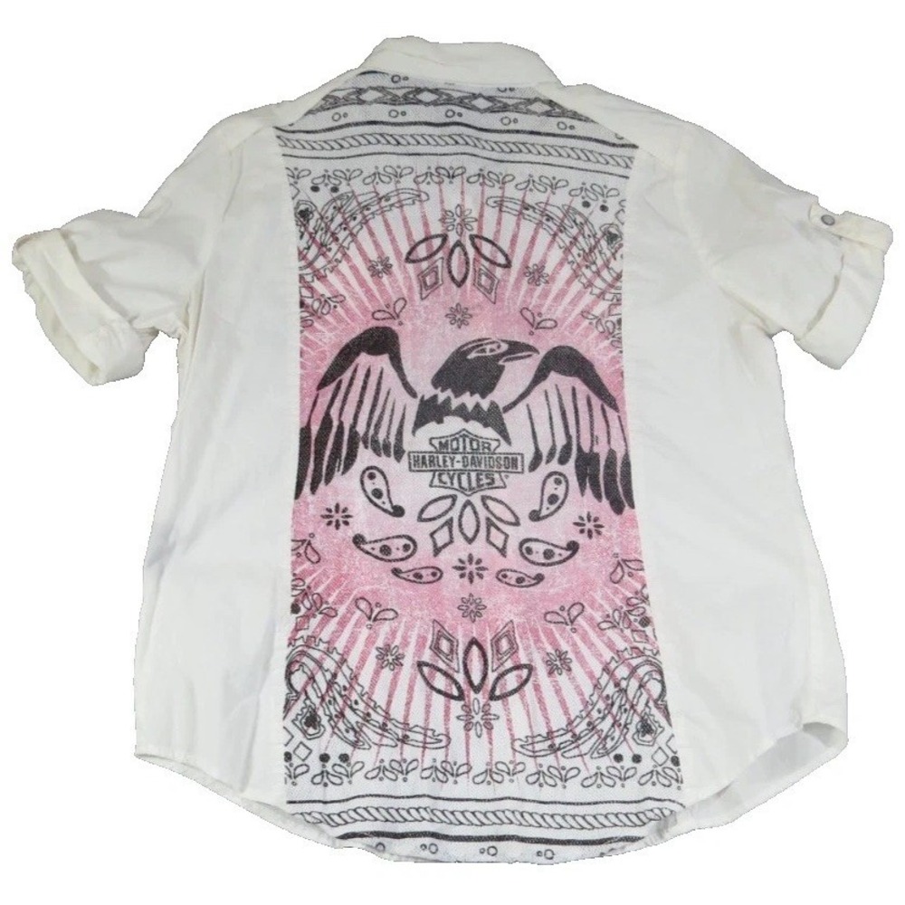 Harley-Davidson Performance Shirt Eagle Bandana Back Mesh Grunge White Womens L